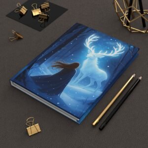Fantasy Hardcover Journal Matte, Woman and Mystical Deer in Forest, Magical Notebook for Writing, Diary, Planner, Gift, Stationery
