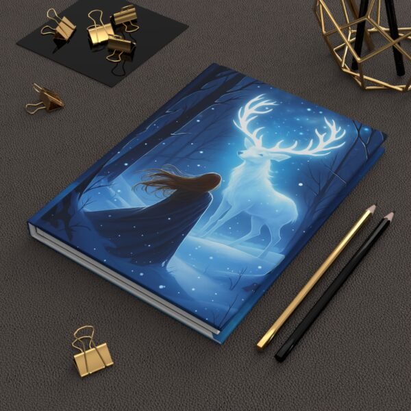 Fantasy Hardcover Journal Matte, Woman and Mystical Deer in Forest, Magical Notebook for Writing, Diary, Planner, Gift, Stationery