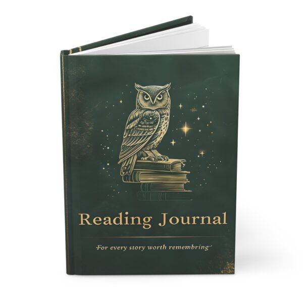 Hardcover Journal Matte, Dark Green and Gold Owl on Books Image, Writing Notebook, Diary, Bullet Journal, Gift for Book Lovers, Stationery - Image 5