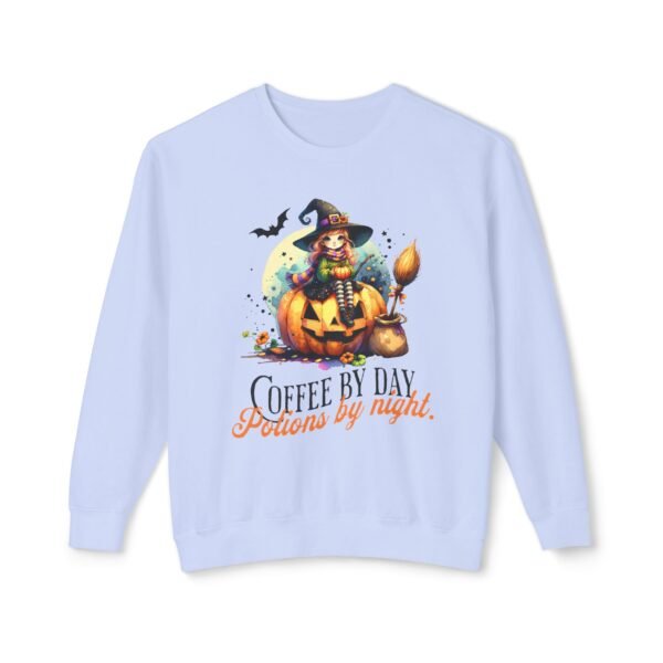 Halloween Witch on Pumpkin Unisex Sweatshirt, Coffee by Day, Potions at Night, Lightweight Crewneck, Comfort Colors, Halloween Shirt, Witch - Image 37