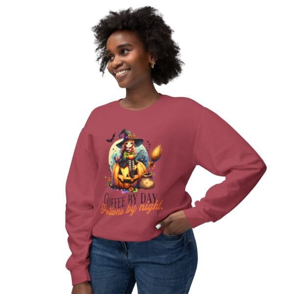Halloween Witch on Pumpkin Unisex Sweatshirt, Coffee by Day, Potions at Night, Lightweight Crewneck, Comfort Colors, Halloween Shirt, Witch - Image 51