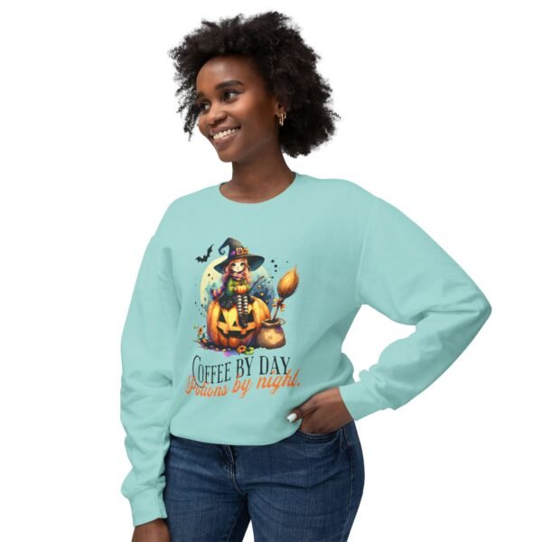 Halloween Witch on Pumpkin Unisex Sweatshirt, Coffee by Day, Potions at Night, Lightweight Crewneck, Comfort Colors, Halloween Shirt, Witch - Image 35