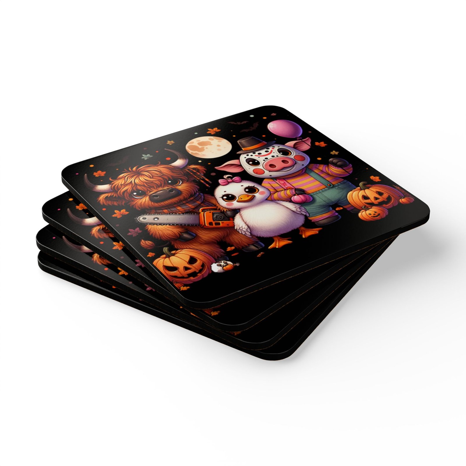 Coaster Set, Farm Animals in Scary Costumes Halloween Corkwood Coasters, Spooky Drink Coaster, Table Protection, Wood Coaster Gift, Holiday - Image 3
