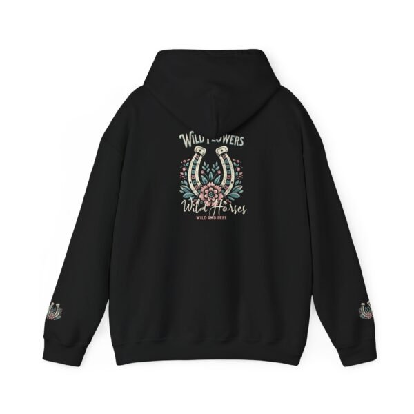 Horseshoe Wildflower Horse Unisex Hoodie, Gildan Soft Sweatshirt, Nature Lover Gift, Floral Animal Sweatshirt, Boho Horse Hoodie - Image 3