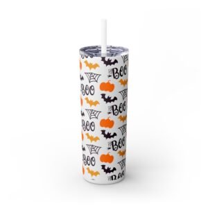 Halloween Boo Pattern Glitter Tumbler, 20 oz Tumbler with Lid, Straw Included, Multiple Colors, Spooky Drinkware