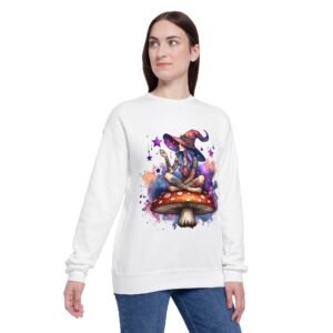 Witch on Mushroom Halloween Sweatshirt, Colorful Bella Canvas drop shoulder sweatshirt, Unisex Pullover