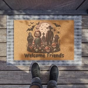 Horror Movie Welcome Friends Halloween Doormat, Scary Movie Entry Rug, Spooky Film Fan Decor, Creepy Housewarming Gift, Horror Film Lover