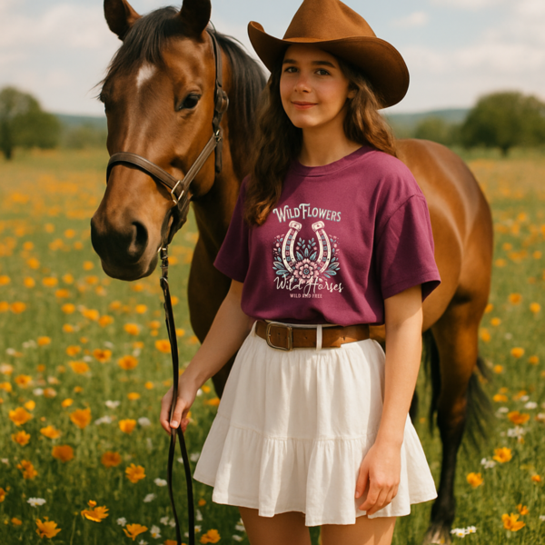 Wild Flowers and Wild Horses Comfort Colors T-Shirt, Unisex Tee, Nature Lover Shirt, Horse Lover Gift, Floral Graphic Tee - Image 3