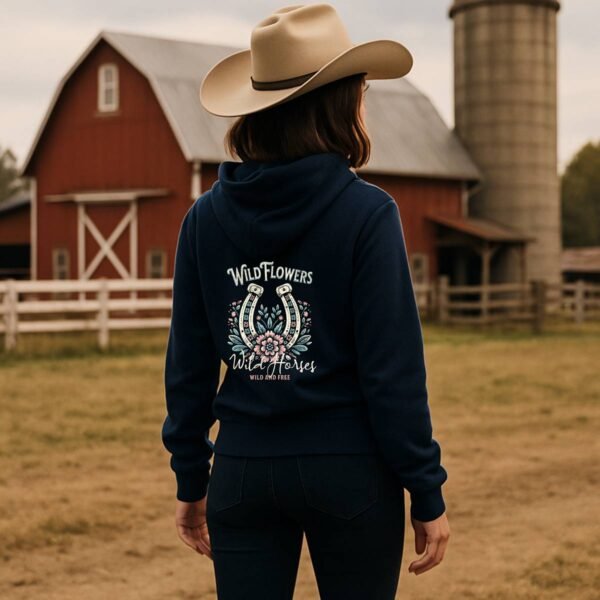 Horseshoe Wildflower Horse Unisex Hoodie, Gildan Soft Sweatshirt, Nature Lover Gift, Floral Animal Sweatshirt, Boho Horse Hoodie - Image 4