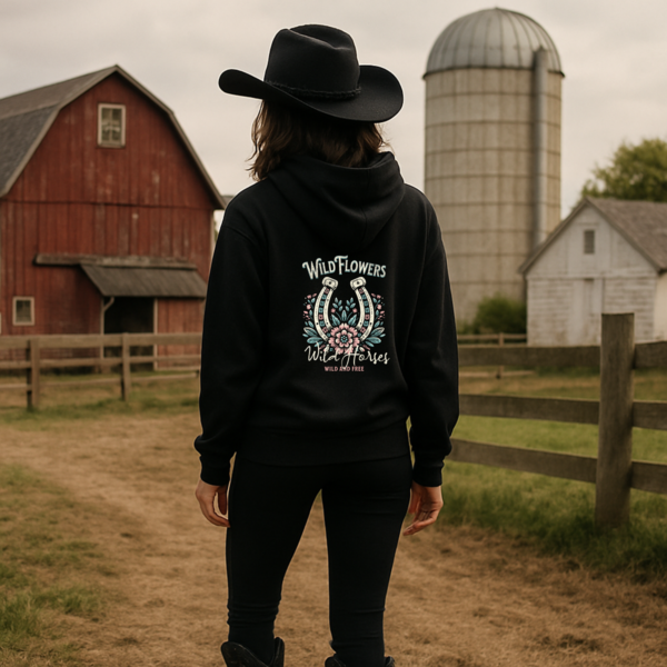Horseshoe Wildflower Horse Unisex Hoodie, Gildan Soft Sweatshirt, Nature Lover Gift, Floral Animal Sweatshirt, Boho Horse Hoodie - Image 2