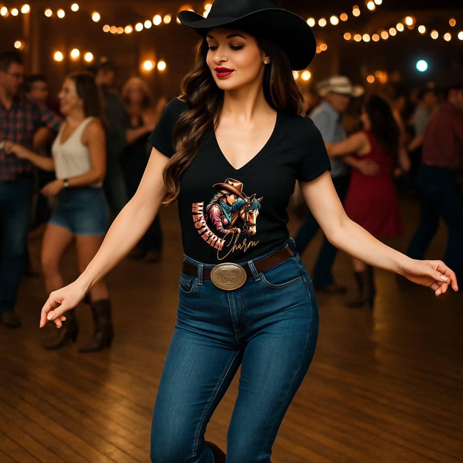 Western Charm V-Neck T-Shirt, Cowgirl Country Women's Tee, Rodeo Style Top, Southern Chic Shirt, Southwest Fashion Blouse - Image 2