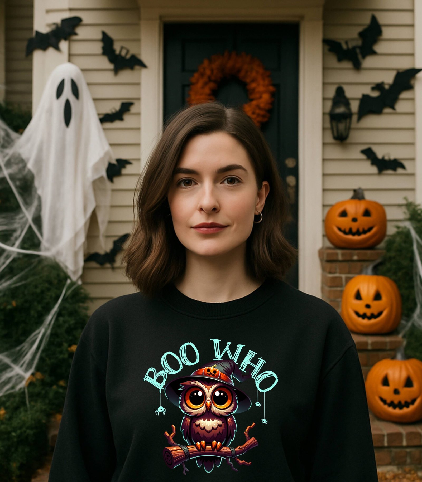 Halloween Who Owl Sweatshirt, Spooky Crewneck Jumper, Scary Night Outfit, Boo Sweatshirt, Fall Fashion Top - Image 2