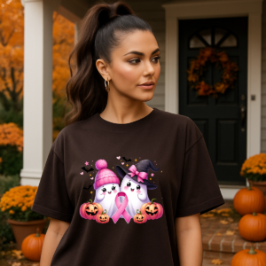 Breast Cancer Ghost Halloween Unisex Tshirt, Gildan Tee, Awareness Ribbon Shirt, Pink October Costume Top, Spooky Ghostly Apparel
