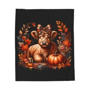 Highland Cow in the Fall Velveteen Plush Blanket - Cozy Home Decor, Soft Throw Blanket, Rustic Farmhouse Living Room, Autumn Blanket, Warm