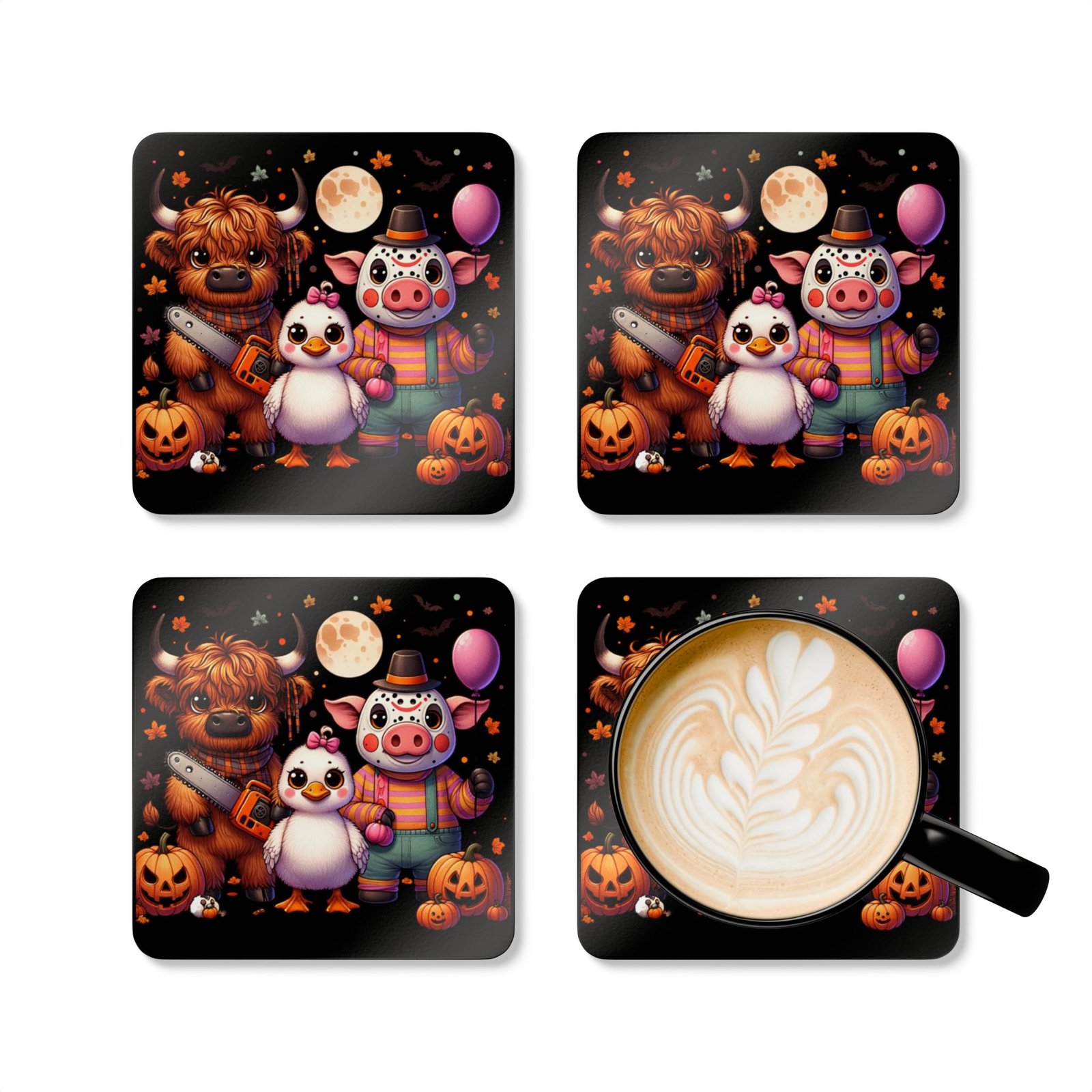 Coaster Set, Farm Animals in Scary Costumes Halloween Corkwood Coasters, Spooky Drink Coaster, Table Protection, Wood Coaster Gift, Holiday - Image 5