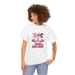 Save the Boo-bies Breast Cancer Awareness Halloween Unisex Tee, Support Ribbon Printed Gildan Shirt, October Charity Fundraiser Top