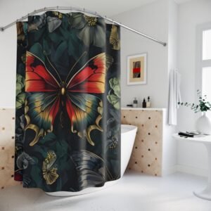 Butterfly Shower Curtain - Nature Inspired Bathroom Decor, Home Spa Accessories, Elegant Floral Bath Curtain, Botanical Garden Theme,