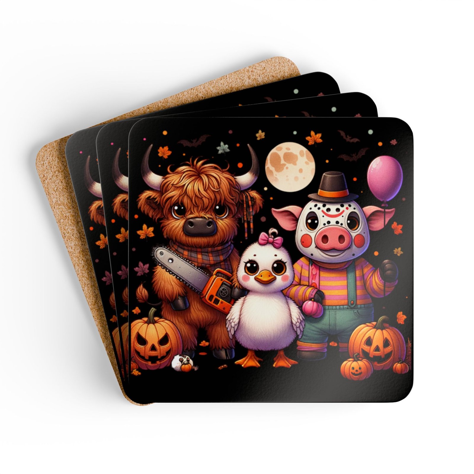 Coaster Set, Farm Animals in Scary Costumes Halloween Corkwood Coasters, Spooky Drink Coaster, Table Protection, Wood Coaster Gift, Holiday - Image 6
