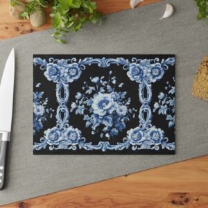 Blue Floral Glass Cutting Board, Kitchen Decor, Custom Cutting Board, Housewarming Gift, Cooking Gift, Floral Kitchen Accessories