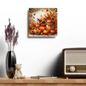 Autumn Harvest Wall Clock, Fall Season Home Decor, Pumpkin Sunflower Pinecone Clock, Rustic Wood Clock, Golden Fairy Lights Clock, Monarch