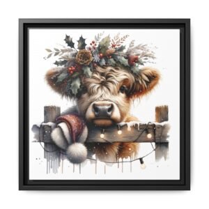 Wall Art, Highland Cow Christmas Decor, Farmhouse Holiday Canvas Print, Rustic Winter Farmhouse Decoration, Festive Wall Hanging, Holiday