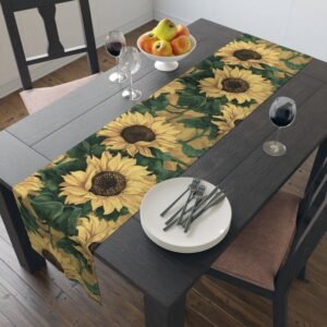 Sunflower Table Runner (Cotton, Poly) - Rustic Floral Dining Decor for Everyday, Parties, and Seasonal Celebrations - Available in Multiple