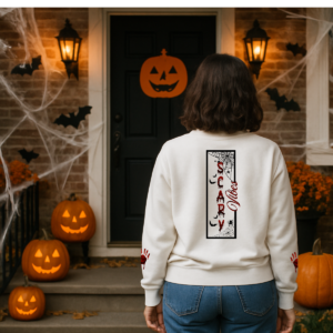 Scary Vibes Halloween Sweatshirt, Creepy Haunted House Design, Spooky Fall Fashion, Scary Movies Cozy Wear, Blood Dripping Lettering, Unisex