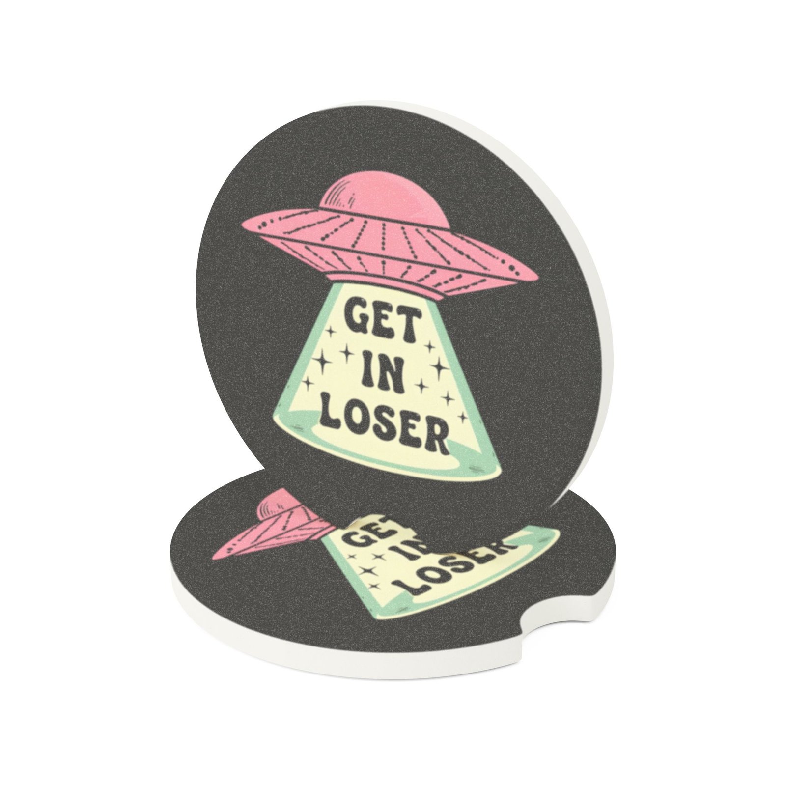 Car Coaster - Get in Loser with Alien Ship, UFO Drink Holder, Funny Automotive Cup Holder, Spacecraft Car Accessories, Alien Abduction