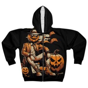 Pumpkin Boss Zip Hoodie, Halloween Streetwear, October Fashion, Spooky Season Jacket, Pumpkin Head Hoodie, Haunted House Attire