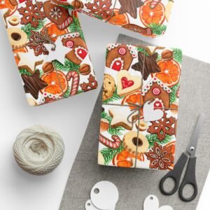 Holiday Cookies and Oranges Christmas Wrapping Papers, Festive Gift Wrap, Xmas Presents Decoration, Seasonal Craft Supplies, Festive