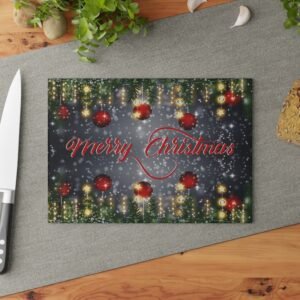 Christmas Glass Cutting Board, Merry Christmas Decor, Holiday Kitchen Decor, Festive Serving Tray, Tempered Glass Board