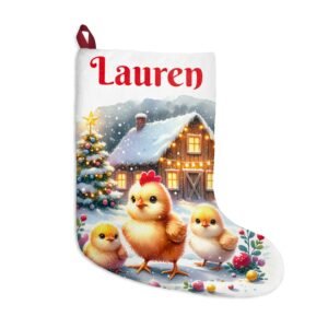 Christmas Stockings, Personalized Farmhouse Stocking with Chick Family Design, Country Charm Holiday Decor, Animal Lover Gift, Farmhouse