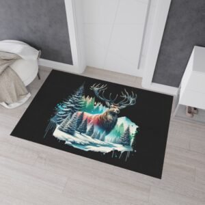 Rustic Rug, Wilderness Buck Home Decor, Winter Forest Cabin Mat, Nature Lover Gift, Lodge Area Rug, Heavy Duty Floor Carpet