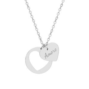 Necklace, Dainty Double Heart Personalized Jewelry, Interlocking Hearts Pendant, Engraved Name Necklace, Anniversary Gift, Valentine's Day