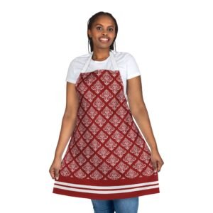 Apron, Kitchen Cooking Bib with Full-Coverage and Red Accents, Thanksgiving and Christmas Chef's Apron, Professional and Home Use, Durable
