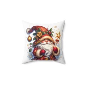 Santa Face Christmas Pillow, Festive Santa Claus Square Throw Cushion, Jolly Holiday Decorative Accent, Cozy Winter Home Decoration, Red Hat