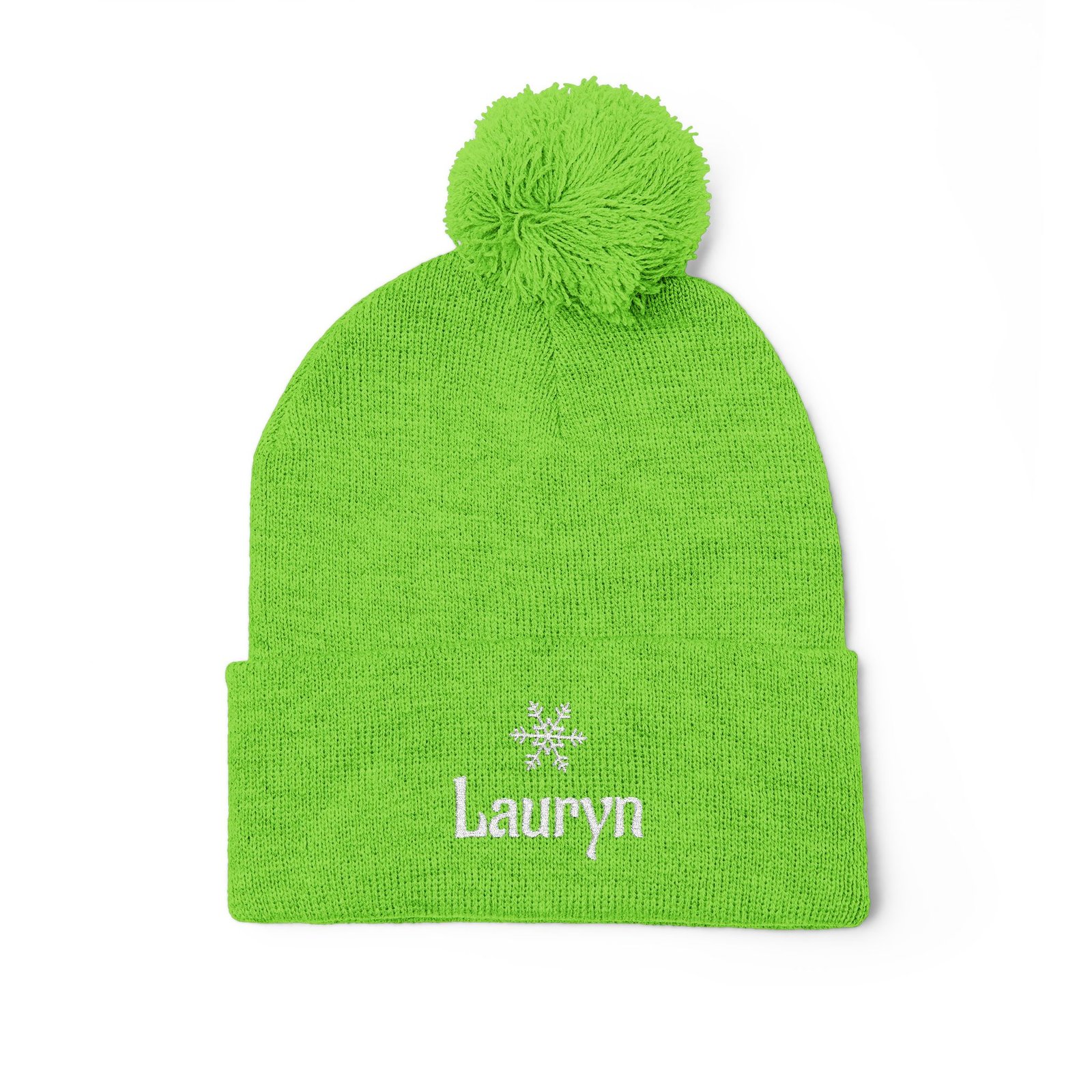 Embroidered Snowflake Name Pom-Pom Beanie | Knit Cap - Image 43