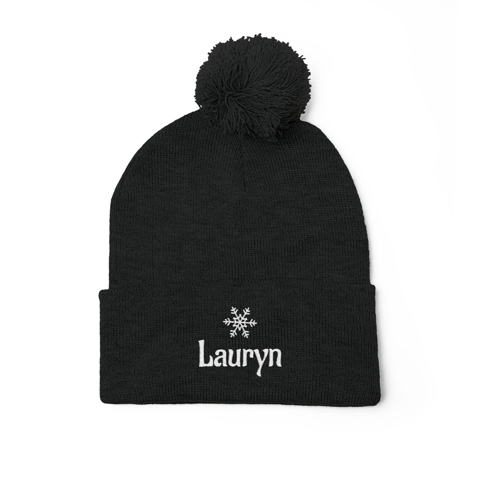 Embroidered Snowflake Name Pom-Pom Beanie | Knit Cap - Image 23
