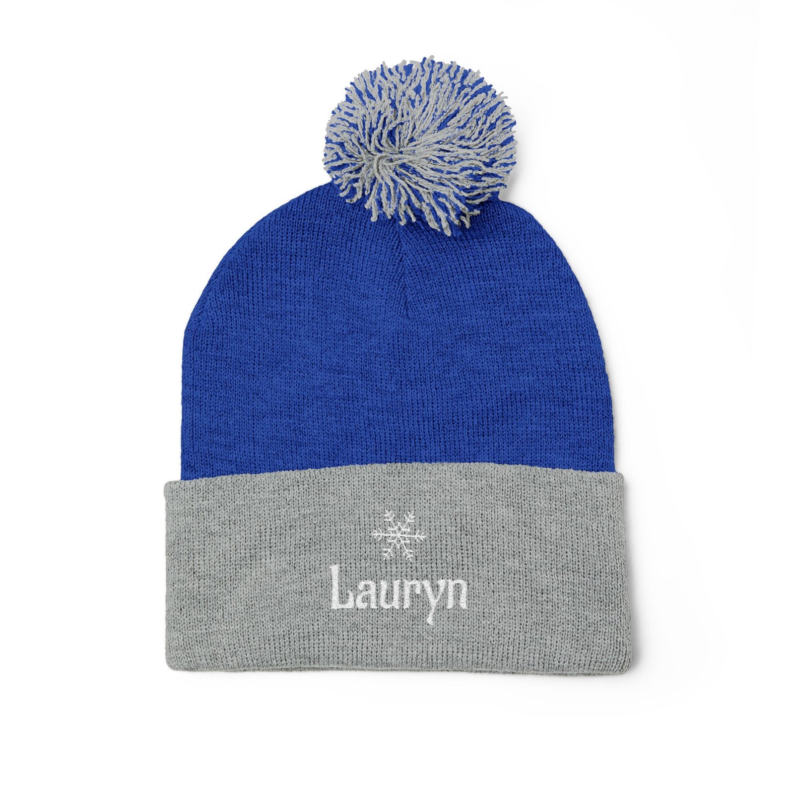 Embroidered Snowflake Name Pom-Pom Beanie | Knit Cap - Image 13