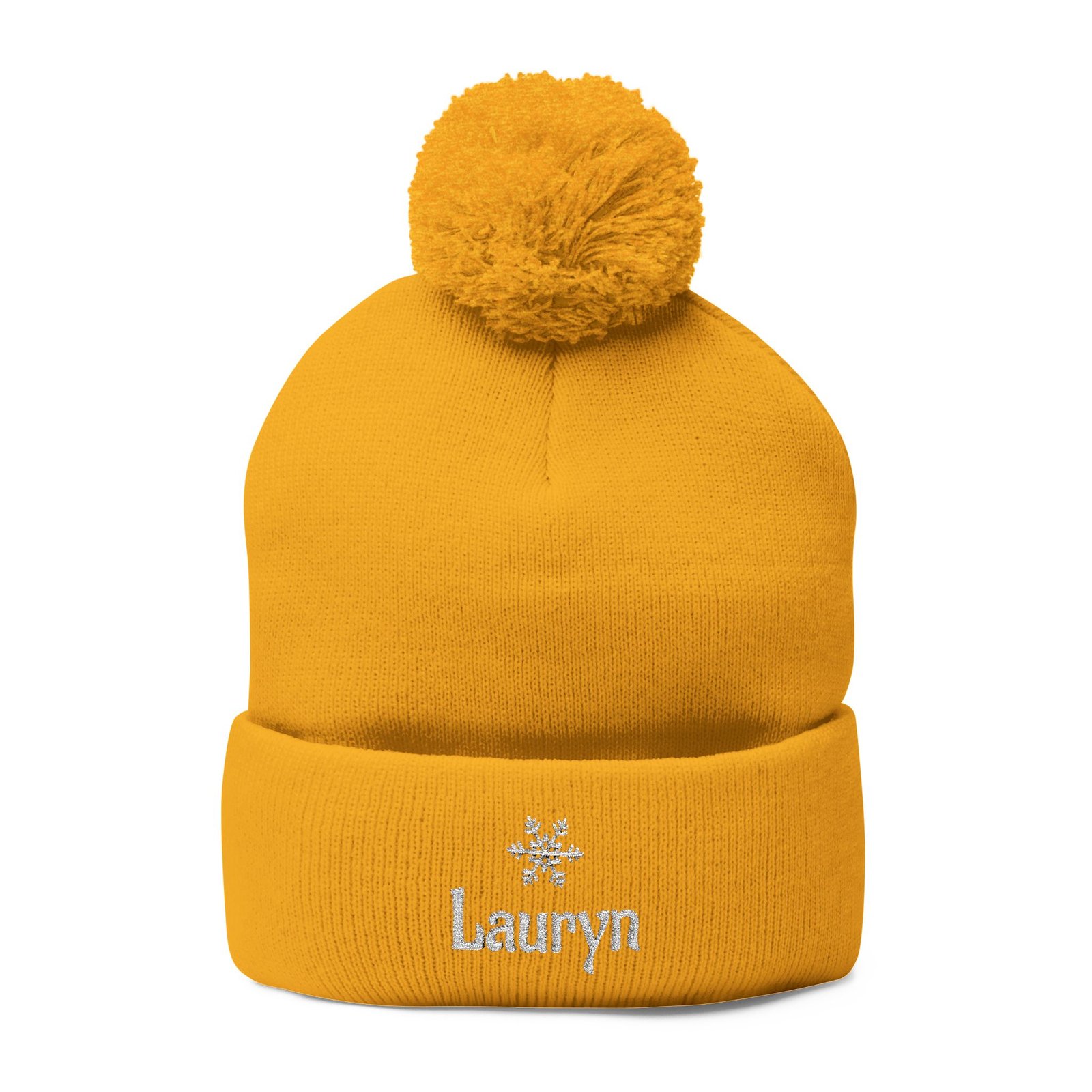 Embroidered Snowflake Name Pom-Pom Beanie | Knit Cap - Image 16