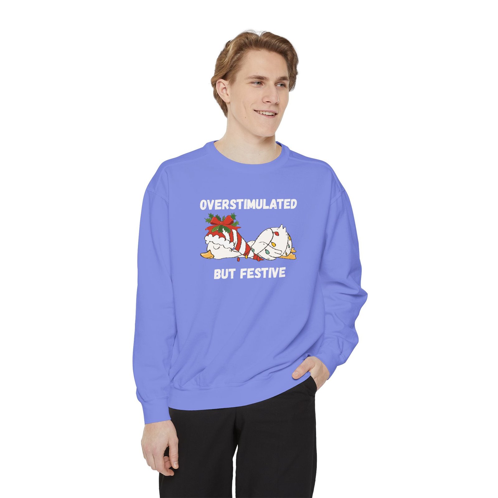 Overstimulated but Festive Crewneck Sweatshirt, Christmas Critters Wrapped in Lights - Image 58