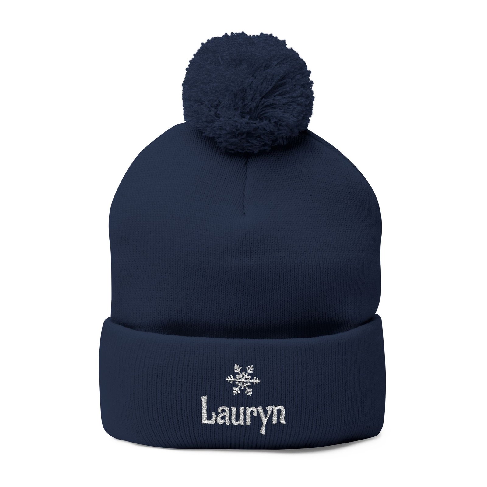 Embroidered Snowflake Name Pom-Pom Beanie | Knit Cap - Image 46