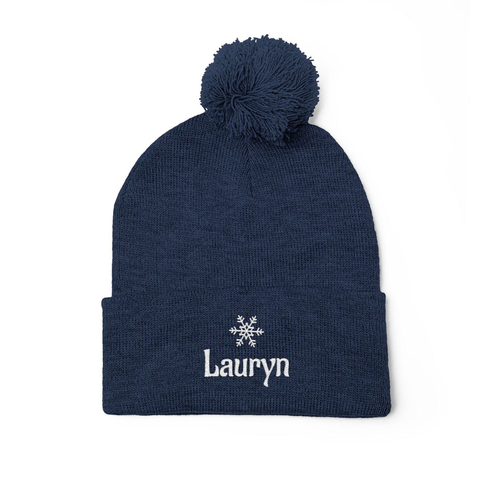 Embroidered Snowflake Name Pom-Pom Beanie | Knit Cap - Image 48