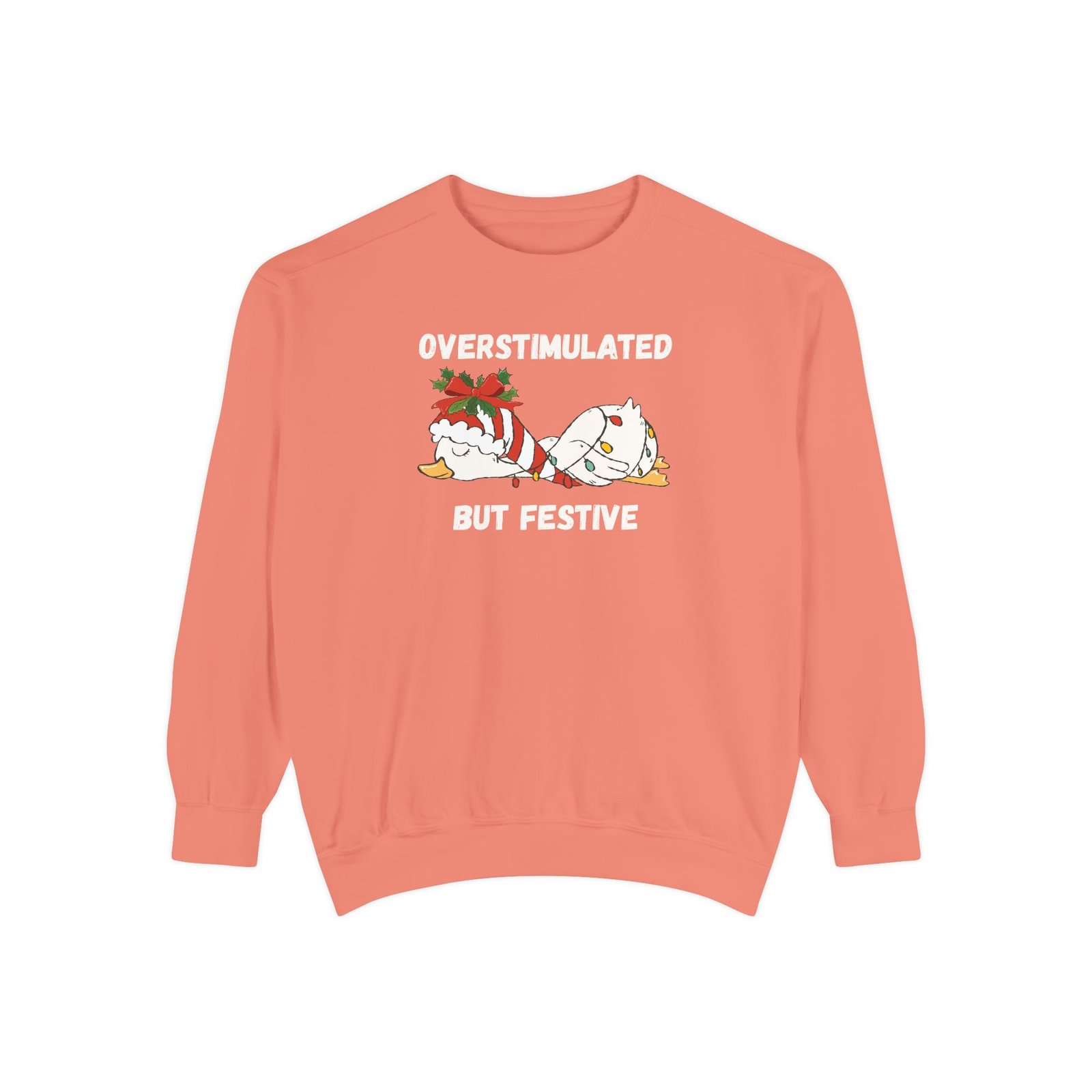 Overstimulated but Festive Crewneck Sweatshirt, Christmas Critters Wrapped in Lights - Image 6