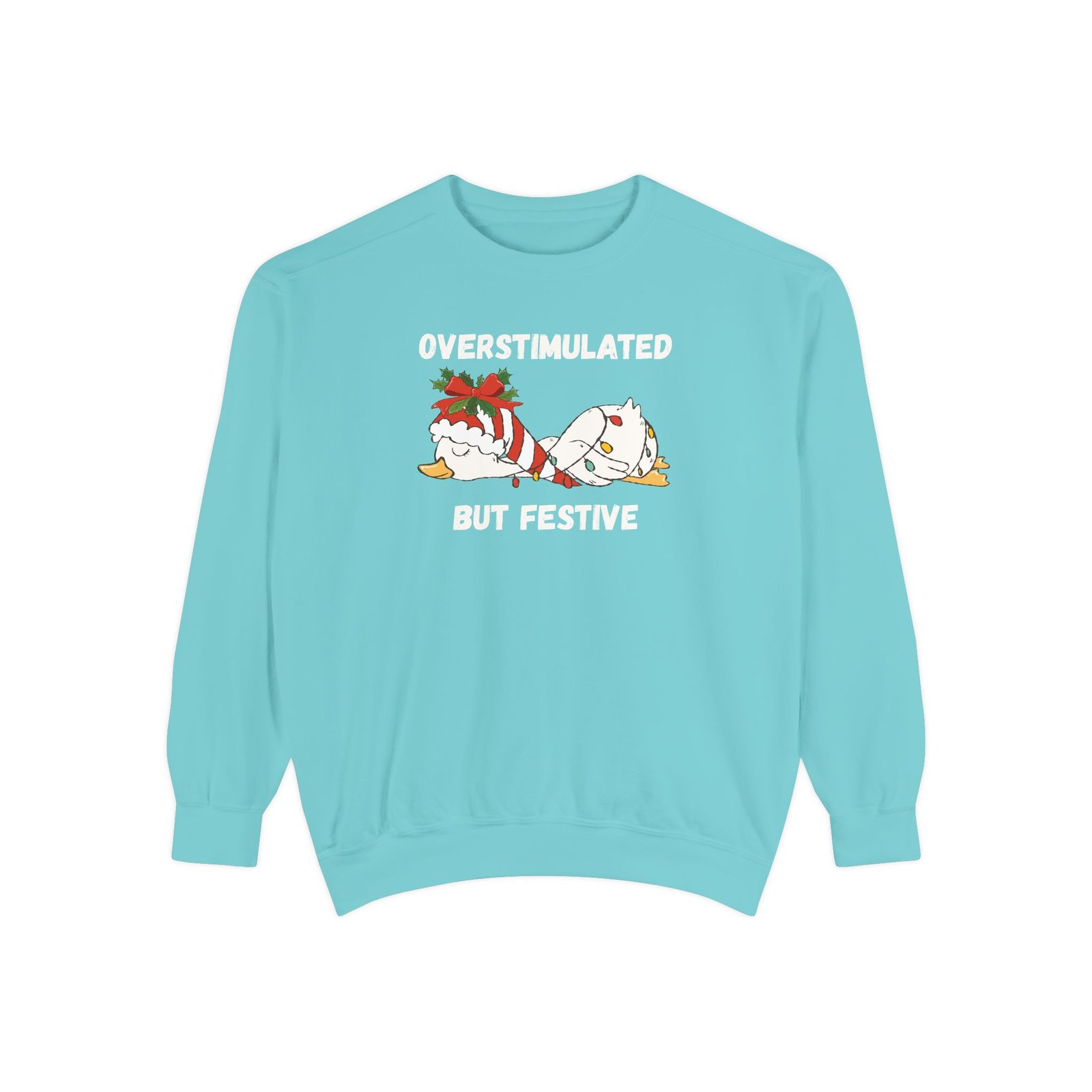 Overstimulated but Festive Crewneck Sweatshirt, Christmas Critters Wrapped in Lights - Image 26