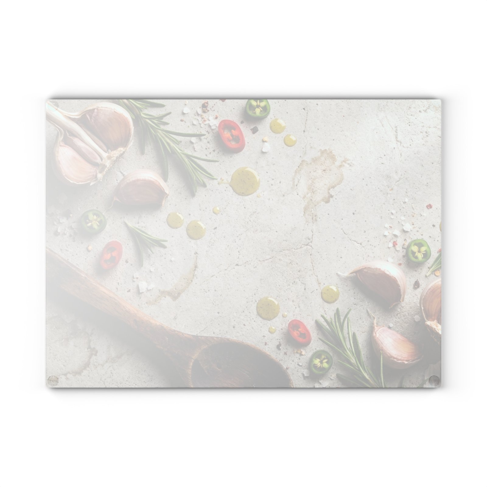 Rustic Garlic Rosemary Chili Glass Cutting Board | Kitchen Prep Serving Board - Image 6