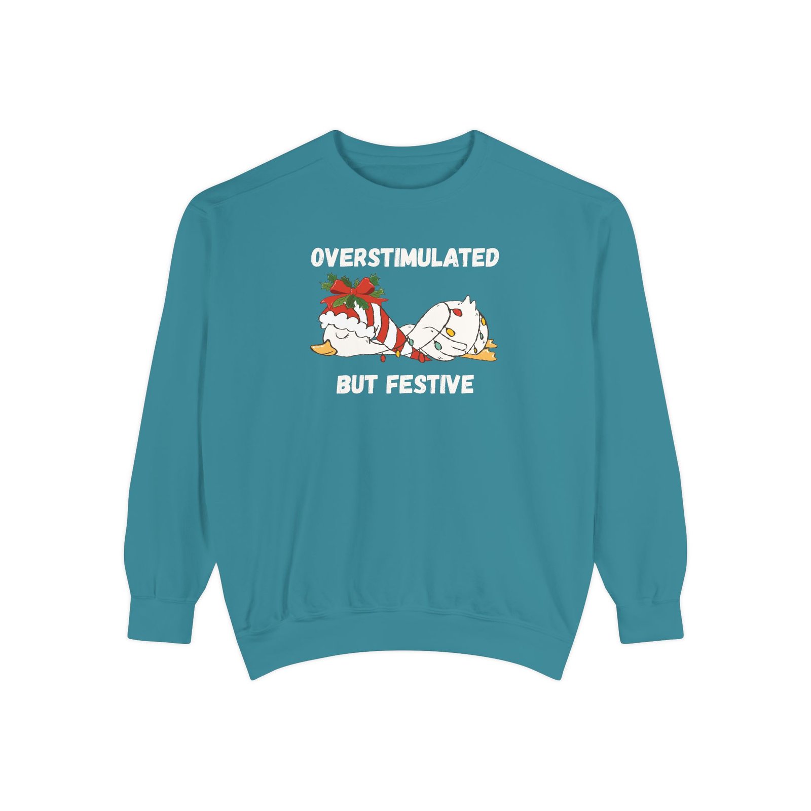 Overstimulated but Festive Crewneck Sweatshirt, Christmas Critters Wrapped in Lights - Image 46