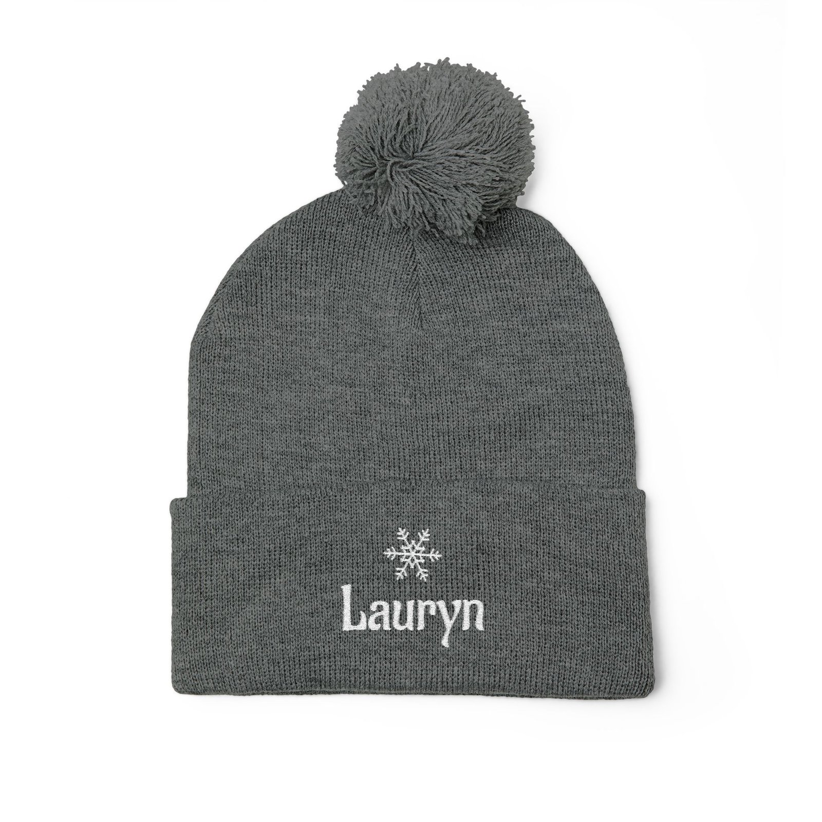 Embroidered Snowflake Name Pom-Pom Beanie | Knit Cap - Image 33
