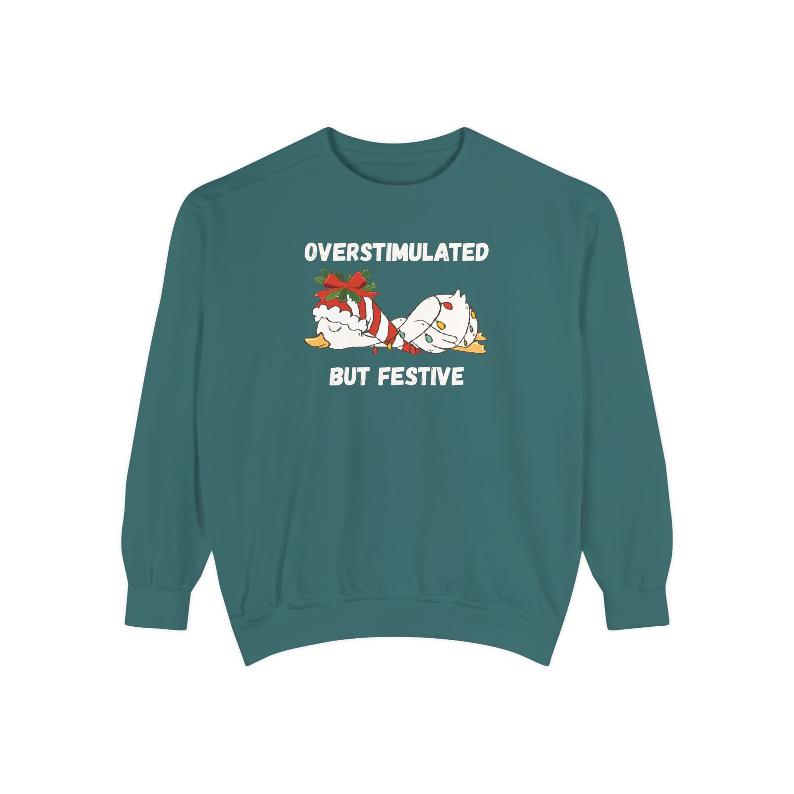 Overstimulated but Festive Crewneck Sweatshirt, Christmas Critters Wrapped in Lights - Image 36