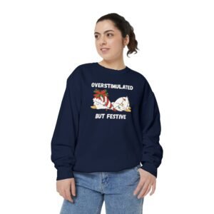 Overstimulated but Festive Crewneck Sweatshirt, Christmas Critters Wrapped in Lights